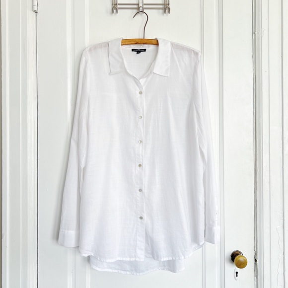 Eileen Fisher • white Classic Collar Shirt button down tunic Tencel hi low - Picture 2 of 14